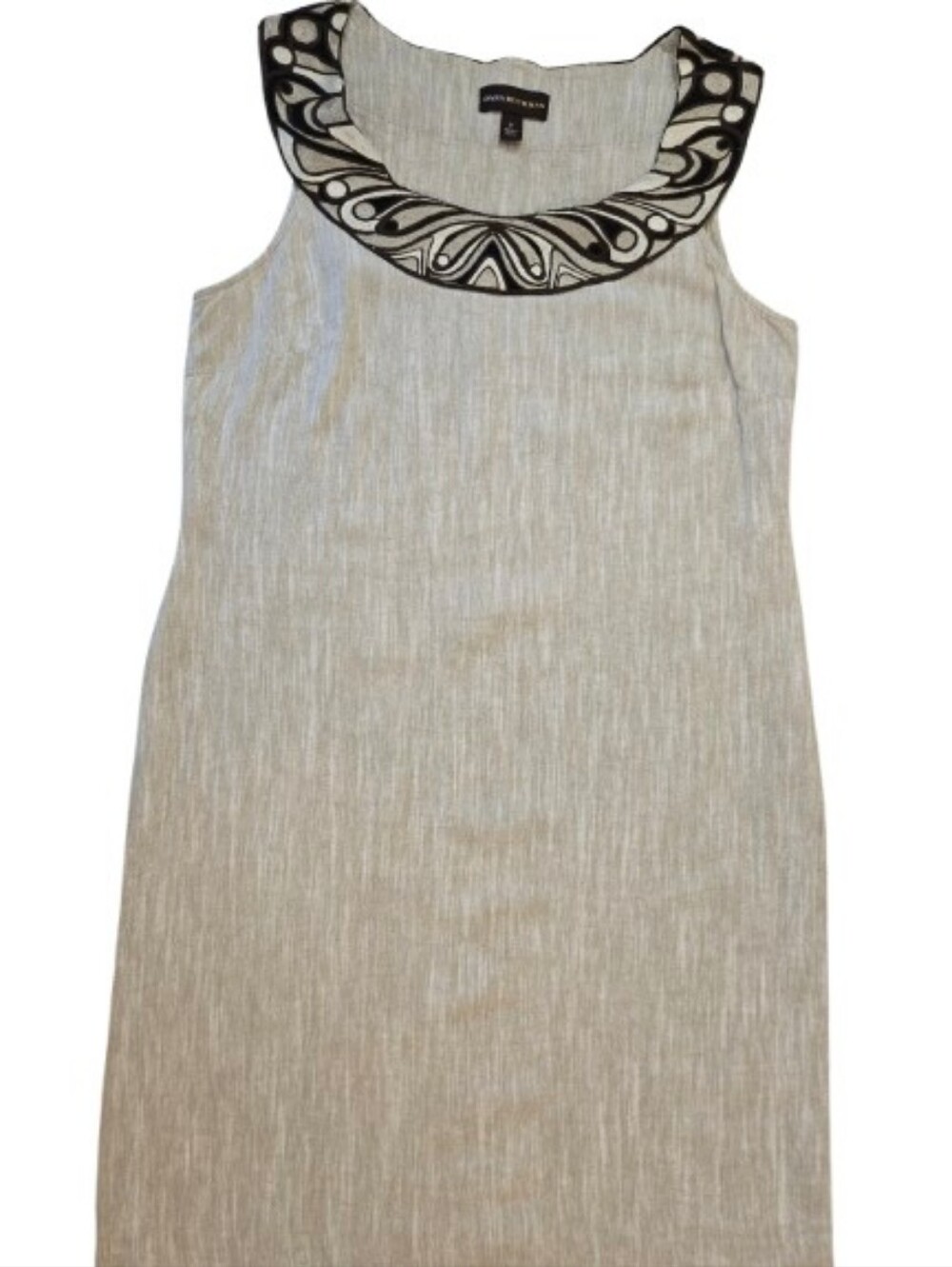 Dana Buchman Linen Blend Sheath Dress Embroidered Neckline Sleeveless Size 8 EUC